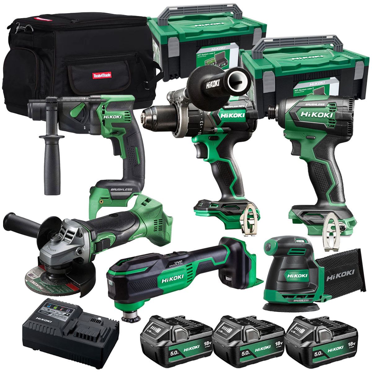 Hikoki 18V 6 Piece Power Tool Combo Kit with 3 x 5.0Ah Battery & Charger T4TKIT-27303