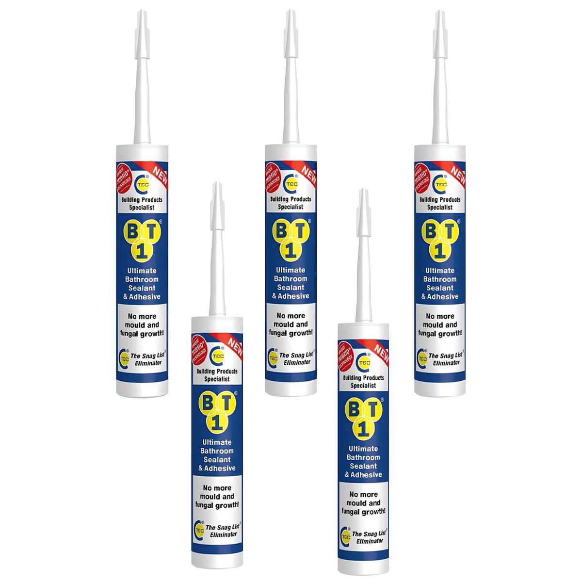 C-TEC BT1 290ml Ultimate Bathroom Sealant & Adhesive White Pack of 5