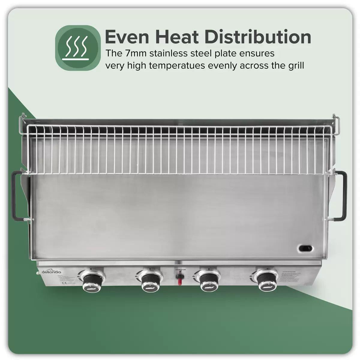 Sealey DG277 Dellonda 4 Burner Stainless Steel Portable Gas Plancha with Warming Rack 10kW