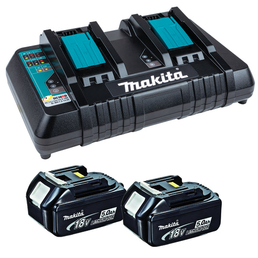 Makita BL1850XDC18RD 18V 2 x 5.0Ah Batteries and Dual Port Charger