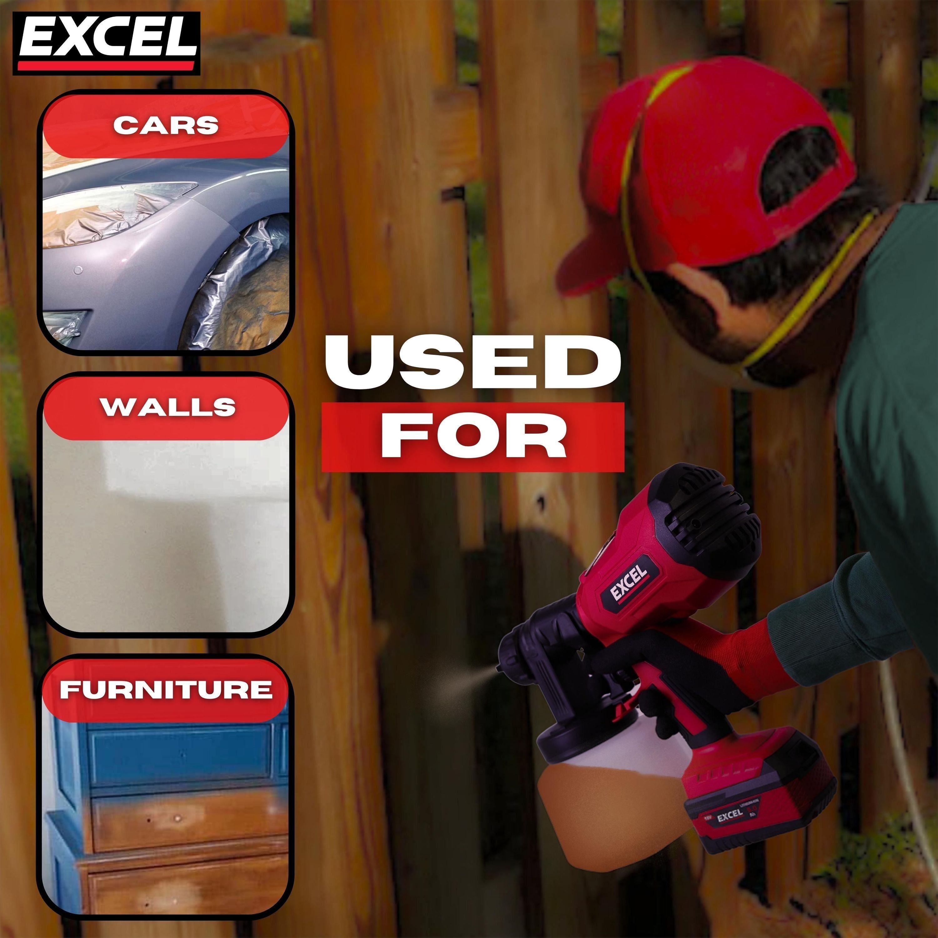 Excel 18V Cordless 1000ml Spray Gun with 1 x 2.0Ah Battery & Charger