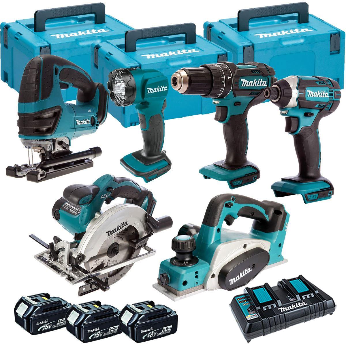 Makita 6 Piece Kit 18V Li-ion With 3 x 5.0Ah Batteries Charger T4TKIT-96