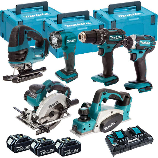 Makita 6 Piece Kit 18V Li-ion With 3 x 5.0Ah Batteries Charger T4TKIT-96