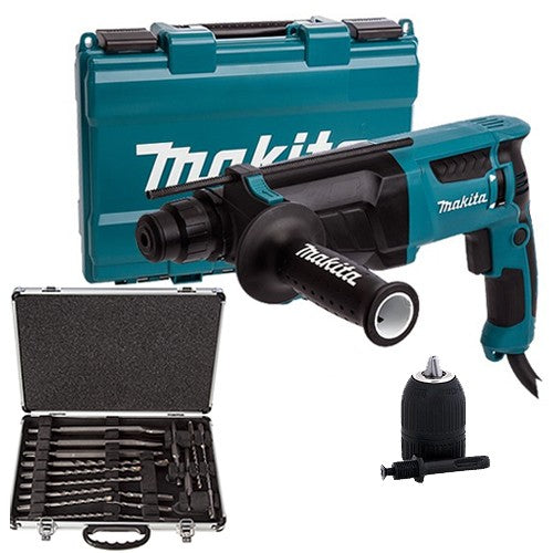 Makita HR2630/1 Hammer Drill 110V With 17 Piece Bit Set & Keyless Chuck