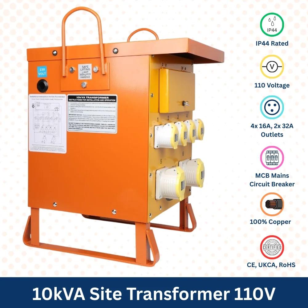 Connexion 10kVA Site Transformer 110V Single Phase with 4 x 16A, 2 x 32A Outlets IP44 Rated - 10963