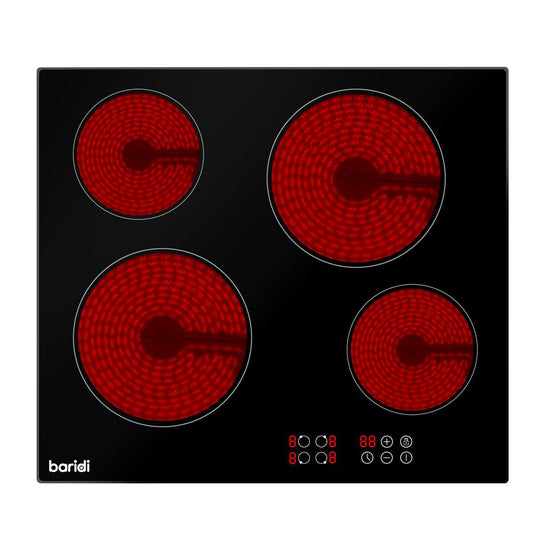 Sealey DH131 Baridi Integrated Ceramic Hob with 4 Cooking Zones 60cm Black Glass