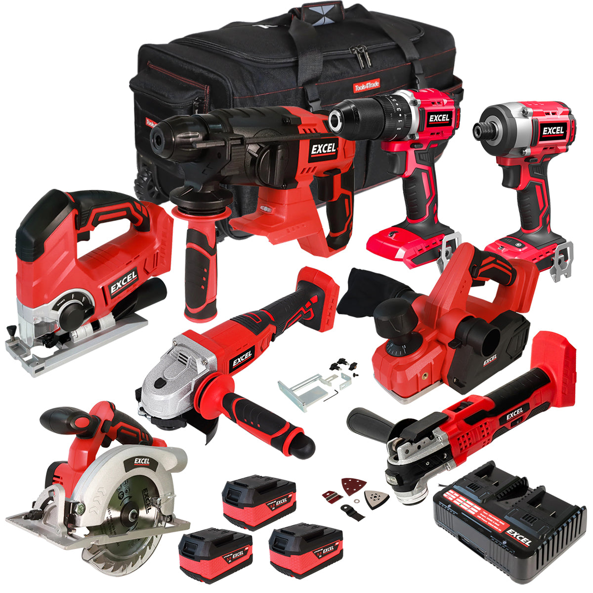 Excel 18V Cordless 8 Piece Tool Kit with 3 x 5.0Ah Battery & Charger EXL5054