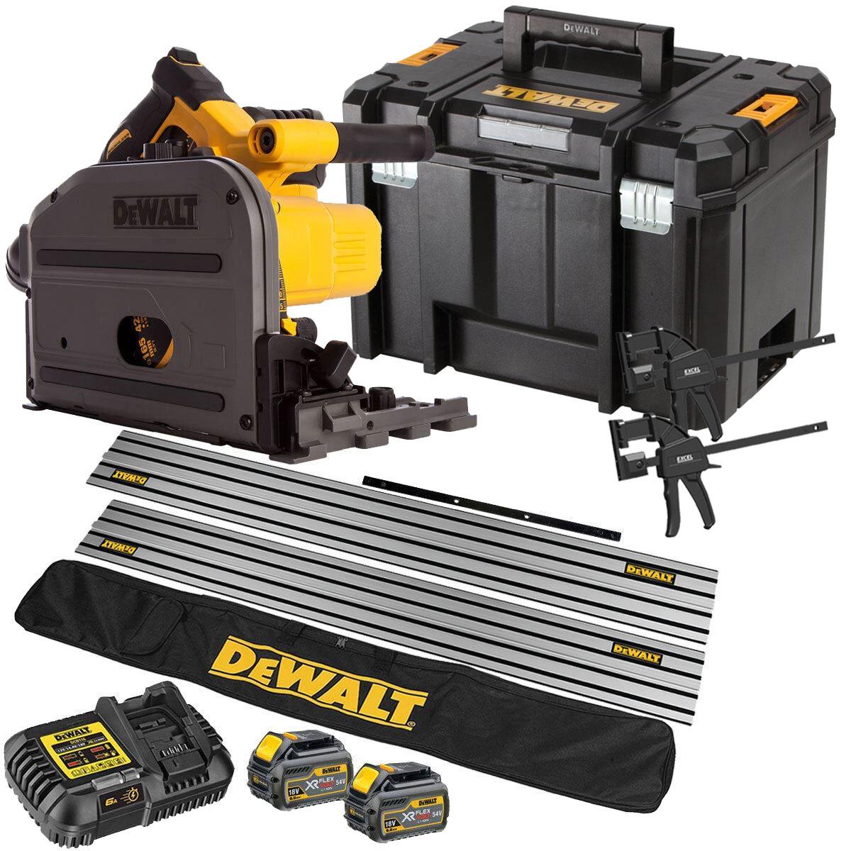 Dewalt DCS520T2 54V Flexvolt Brushless 165mm Plunge Saw 2 x 6.0Ah Battery Charger Case with Accessories