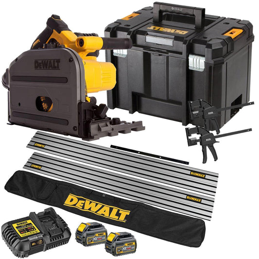 Dewalt DCS520T2 54V Flexvolt Brushless 165mm Plunge Saw 2 x 6.0Ah Battery Charger Case with Accessories