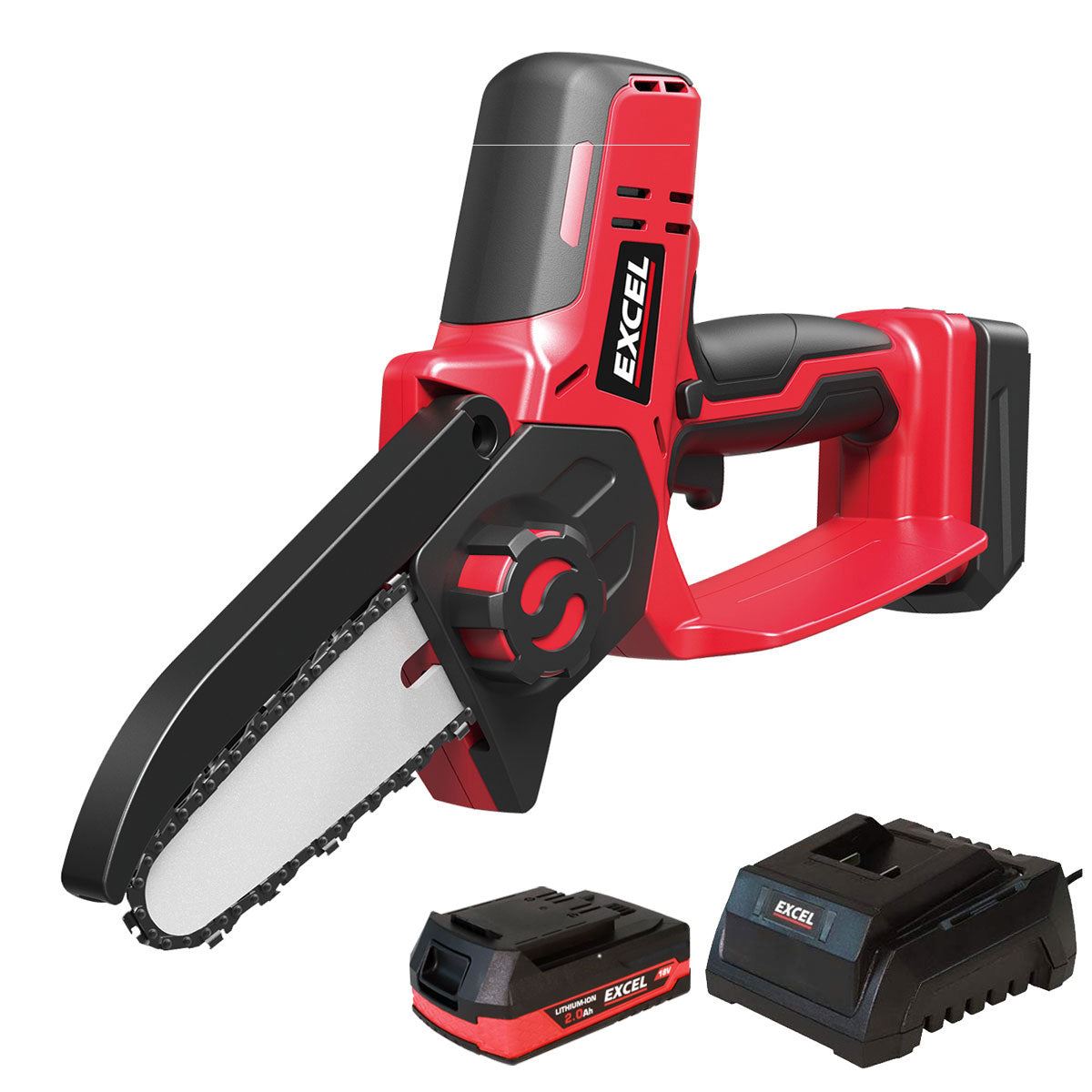 Excel 18V Cordless Mini Chain Saw with 1 x 2.0Ah Battery & Charger