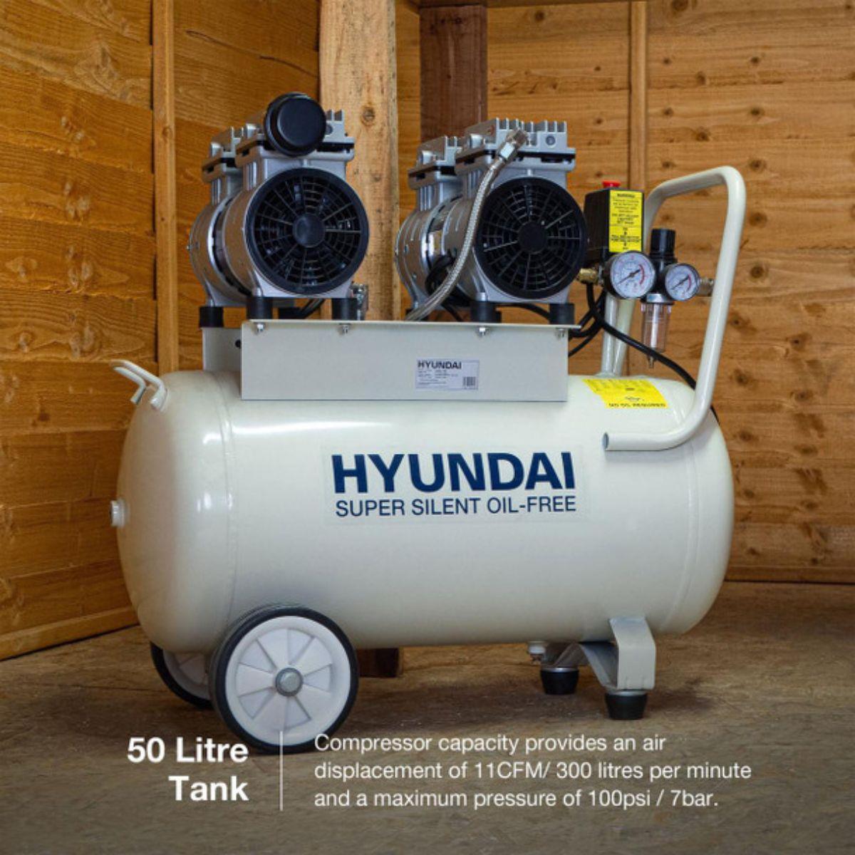 Hyundai HY27550X 50L Oil Free Low Noise Portable Electric Air Compressor 118psi 230V/1500W