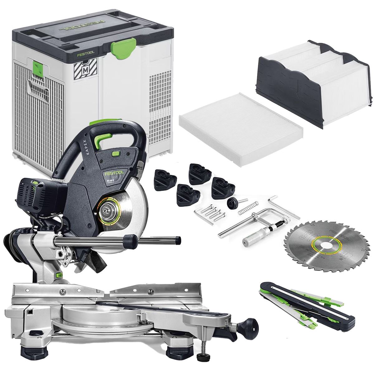 Festool KS 60 E-SET 230V GB 216mm Sliding Compound Mitre Saw - 561729 With SYS-AIR M Air purifier 577785