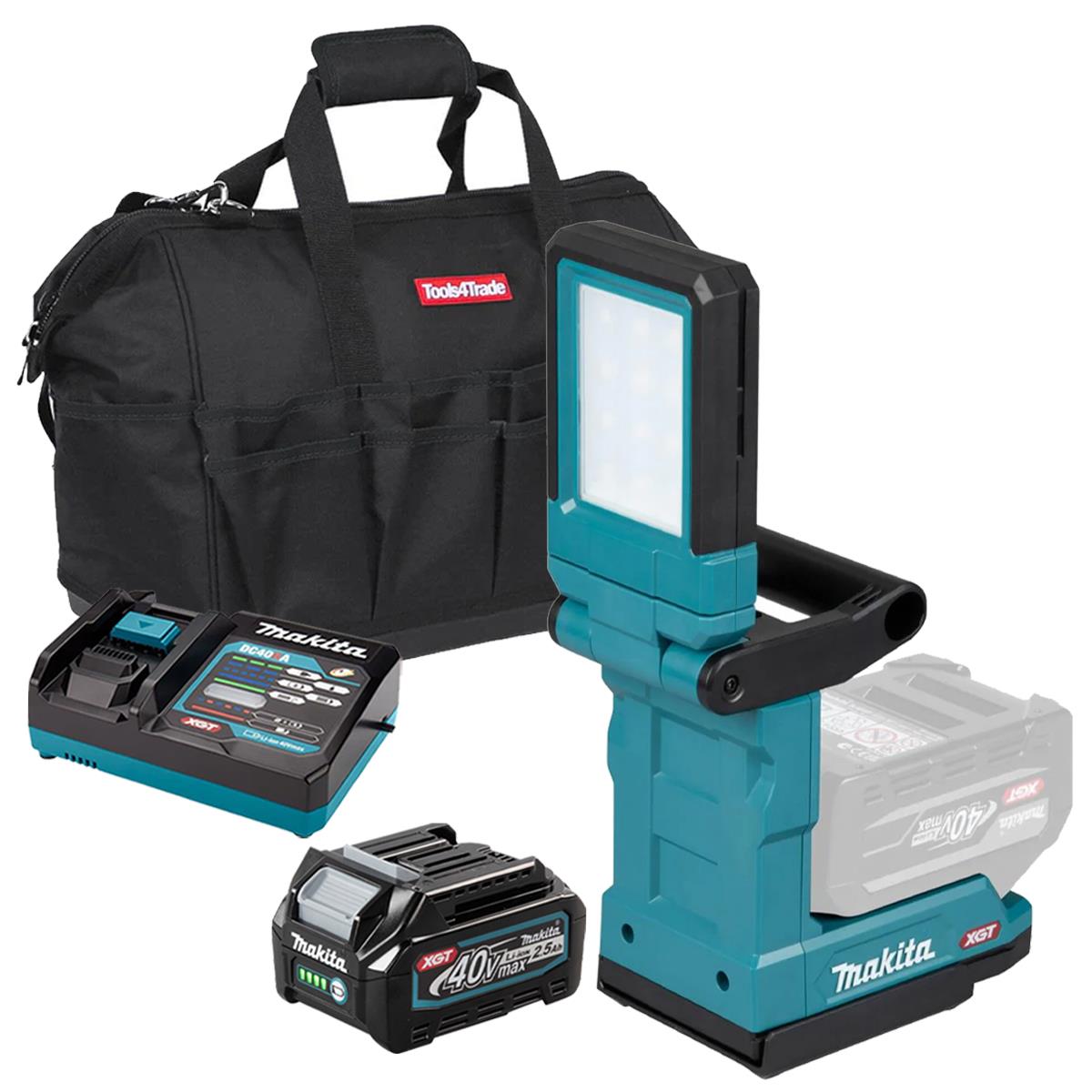 Makita ML013G 40V Max XGT Magnetic Light with 1 x 2.5Ah Battery Charger & Bag