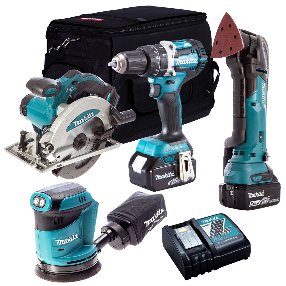 Makita 18V 4 Piece Power Tool Kit with 2 x 5.0Ah Battery & Charger T4TKIT-156