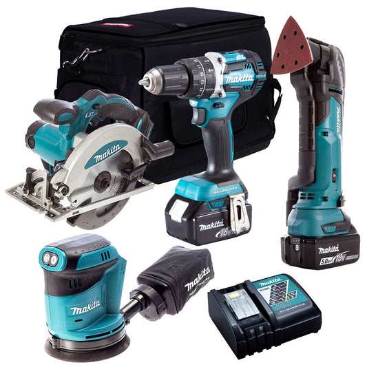 Makita 18V 4 Piece Power Tool Kit with 2 x 5.0Ah Battery & Charger T4TKIT-156