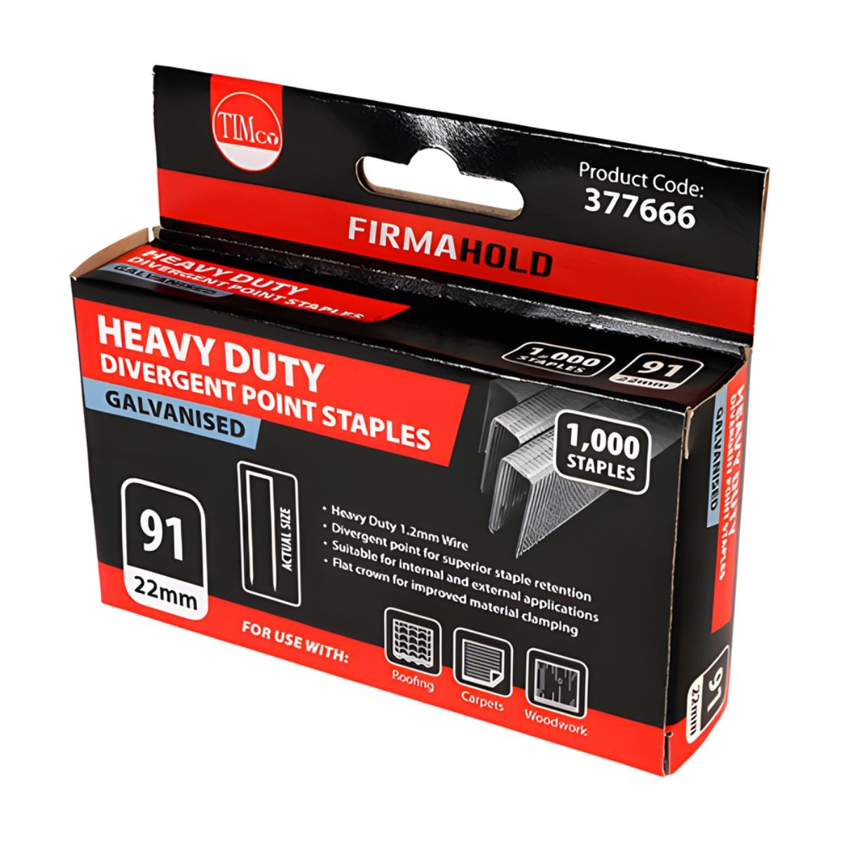 FirmaHold 22mm Heavy Duty Divergent Point Galvanised Staples Pack of 1000 - 377666