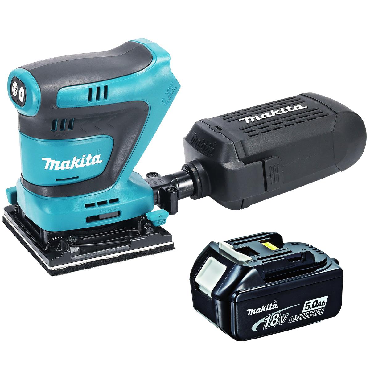 Makita DBO480Z 18V Finishing Sander with 1 x 5.0Ah Battery