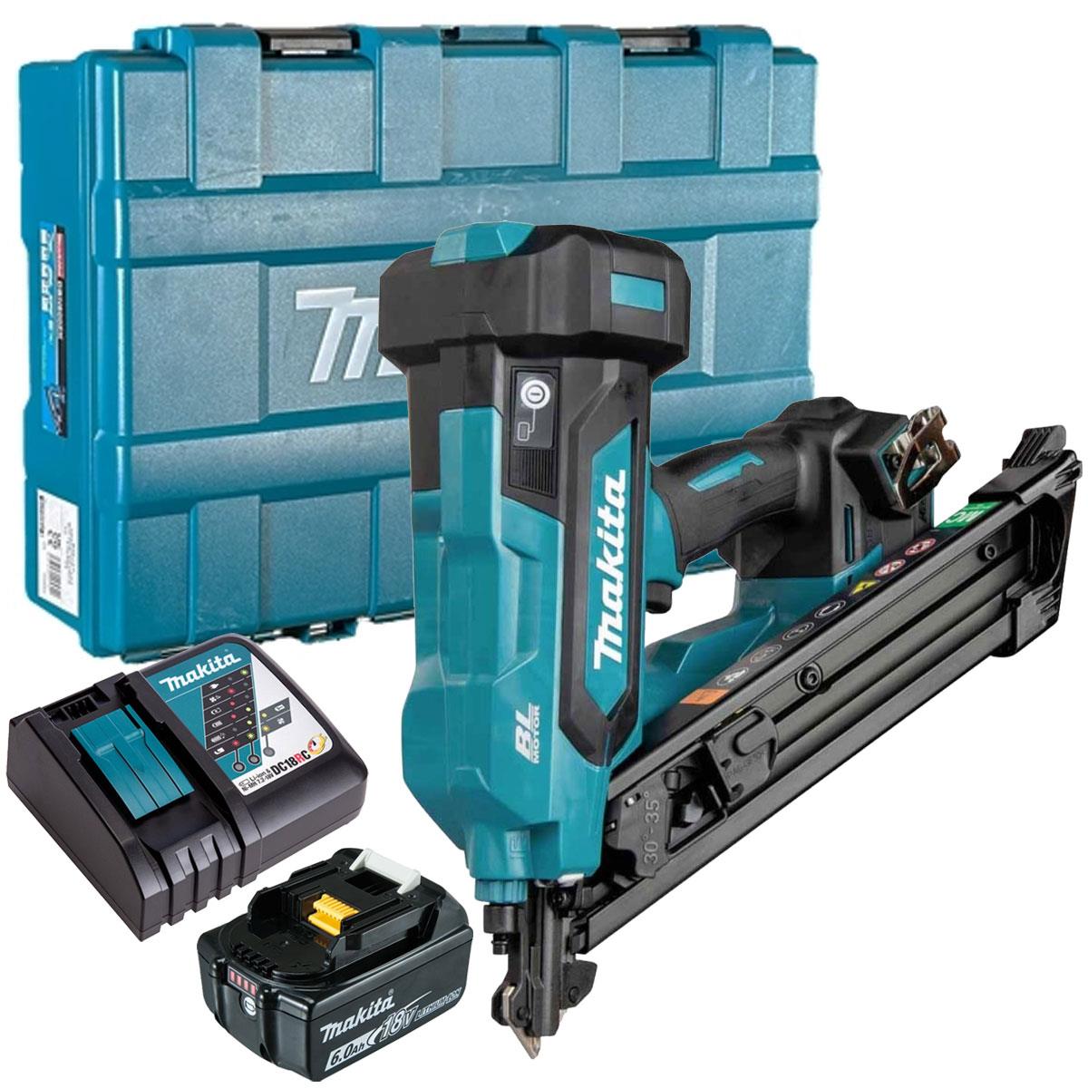 Makita DBN640ZK 18V LXT Brushless Metal Connector Nailer with 1 x 6.0Ah Battery Charger & Case