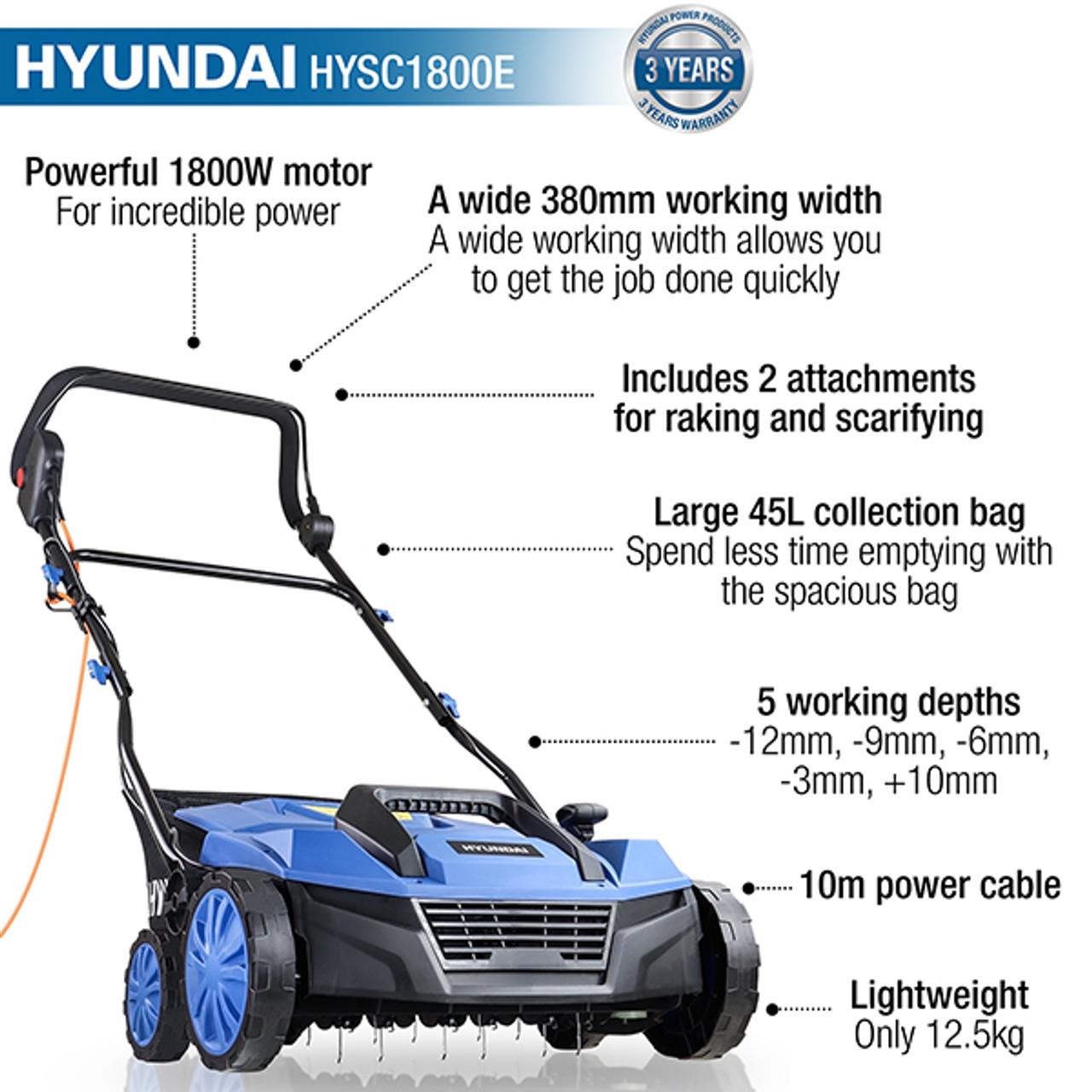 Hyundai HYSC1800E 38cm Electric Lawn Scarifier Aerator Lawn Rake 230V/1800W