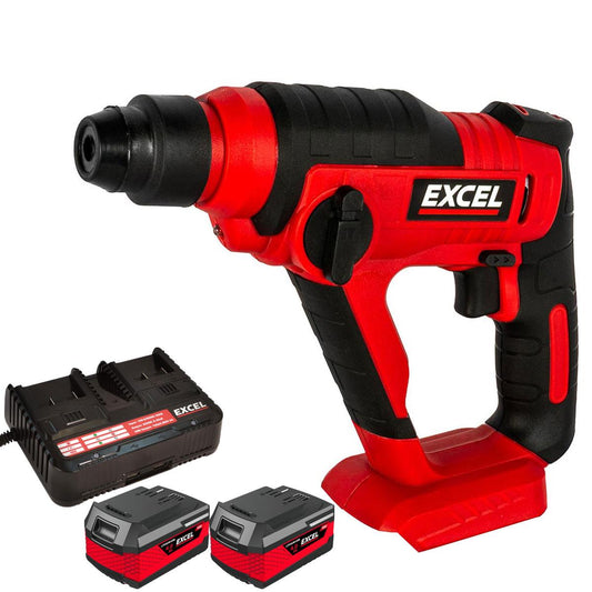 Excel 18V SDS+ Cordless Rotary Hammer Drill with 2 x 4.0Ah Battery & Dual Port Charger