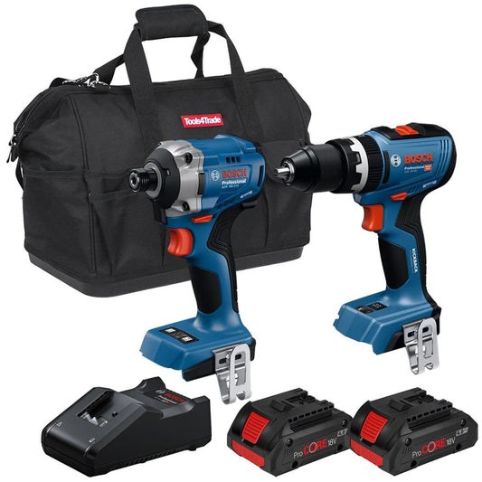 Bosch 18V Brushless Impact Driver & Combi Drill with 2 x 4.0Ah Battery Charger & Bag T4TKIT-28121