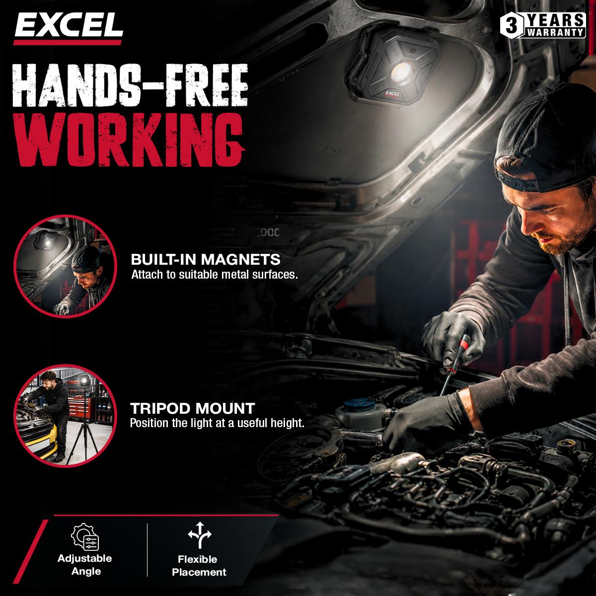 Excel 1000 Lumens LED Magnetic Rechargeable Work Light