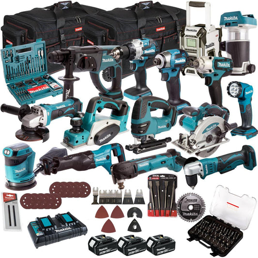 Makita 18V 15 Piece Combo Kit with 3 x 5.0Ah Battery Charger & Accessories Set T4TKIT-17221