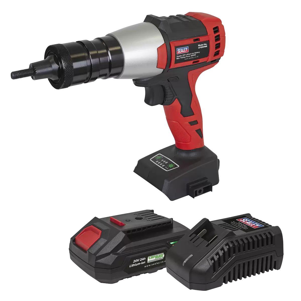 Sealey CP20VNRKIT1 20V Brushless Cordless Nut Riveter With 1 x 2Ah Battery, Charger & Bag