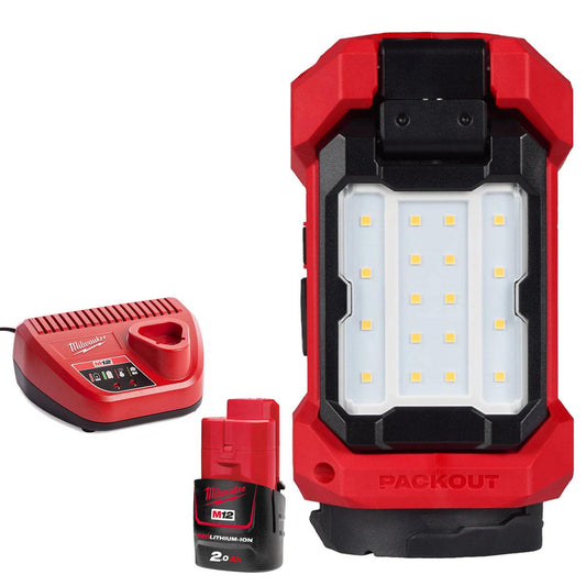 Milwaukee M12ALIP-0 12V Single Cleat Packout Task Light with 1 x 2.0Ah Battery & Charger