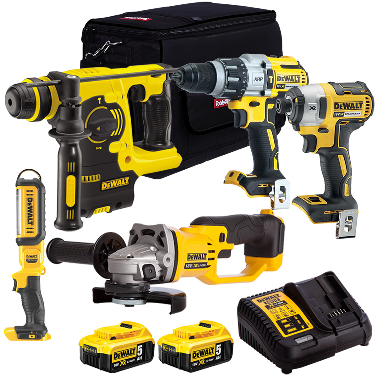 Dewalt 18V 5 Piece Power Tool Kit with 2 x 5.0Ah Battery Charger T4T