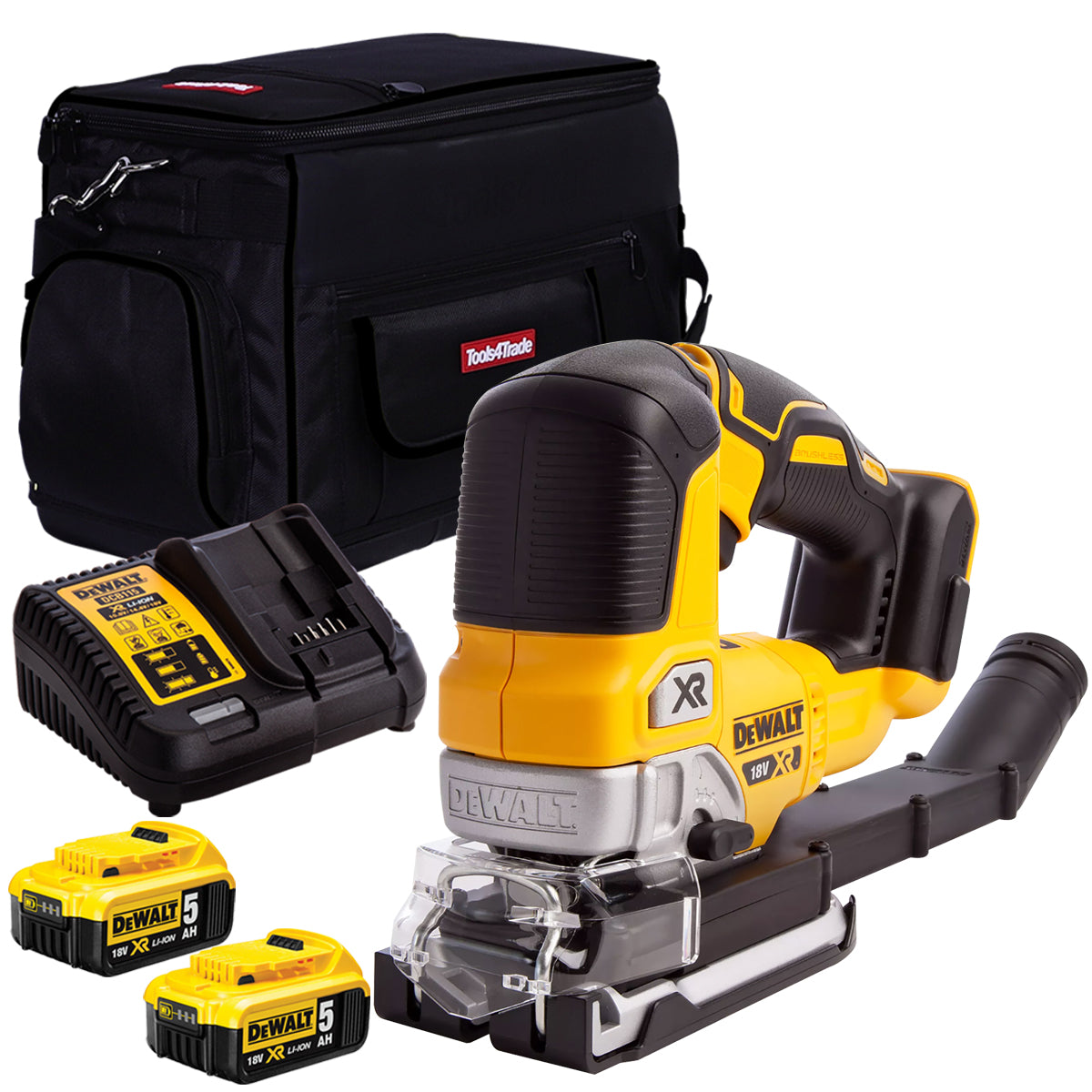 DeWalt DCS334N 18V Brushless Top Handle Jigsaw with 2 x 5.0Ah Batteries & Charger in Bag