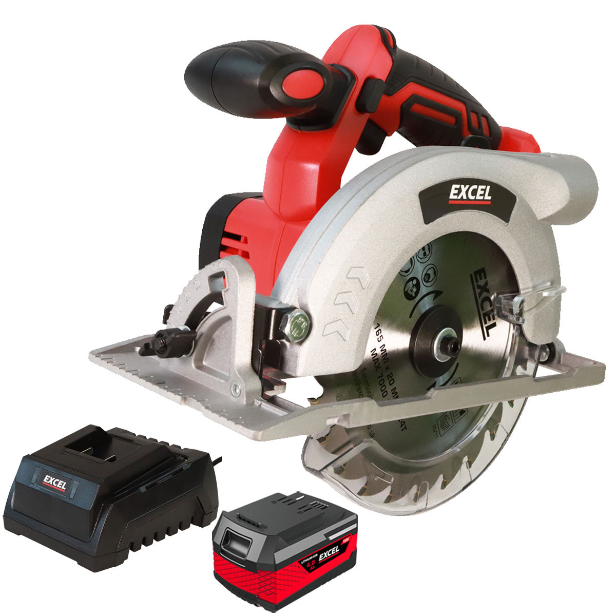 Excel 18V Cordless Circular Saw 165mm with 1 x 4.0Ah Battery & Charger