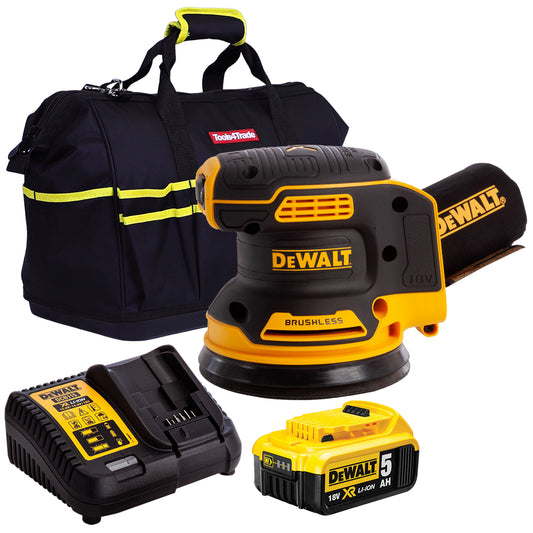 DeWalt DCW210N 18V Brushless 125mm Random Orbital Sander with 1 x 5.0Ah Battery & Charger in Bag