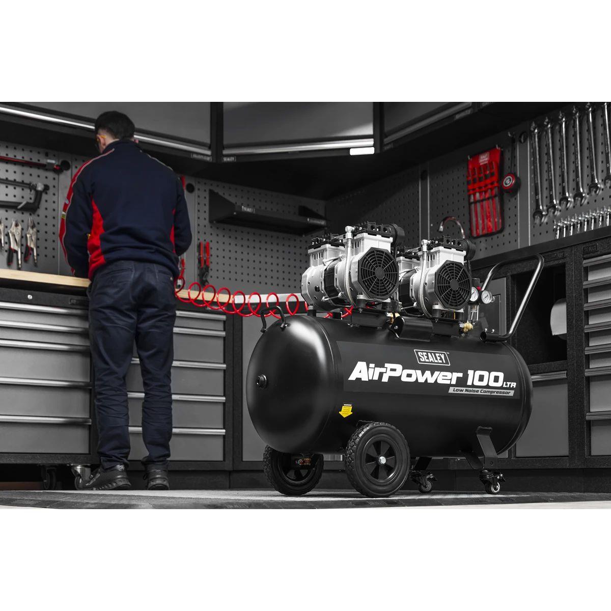 Sealey SAC10001S 100L Oil Free Low Noise Direct Drive Air Compressor 2 x 2hp/230V