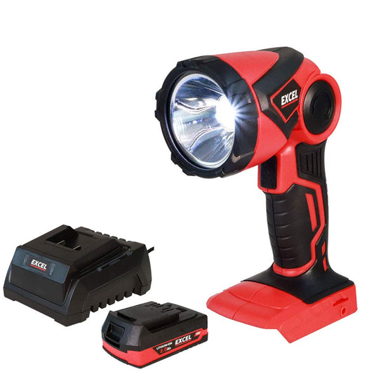 Excel 18V Cordless LED Flashlight Torch with 1 x 2.0Ah Battery & Charger