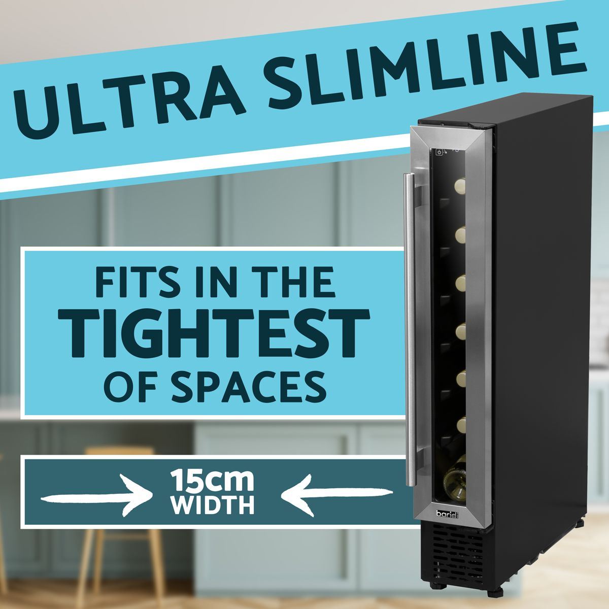 Sealey DH77 Baridi Extra-Slim 7 Bottle Fridge & 20L Cooler 15cm Stainless Steel 230V