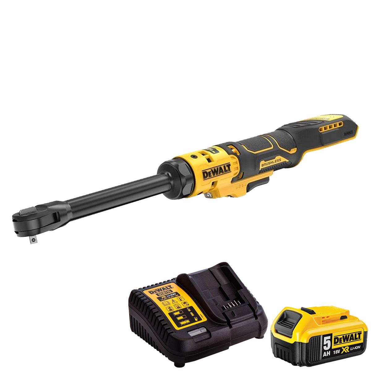 Dewalt DCF514EN-XJ 18V XR 1/4'' Brushless Open Head Ratchet with 1 x 5.0Ah Battery & Charger