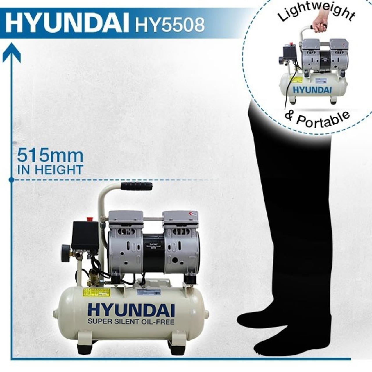 Hyundai HY5508 8L Oil Free Low Noise Portable Air Compressor Direct Drive 550W/230V Efficient Performance