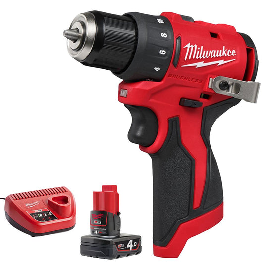 Milwaukee M12BLDDRC-0 12V Brushless Drill Driver with 1 x 4.0Ah Battery & Charger