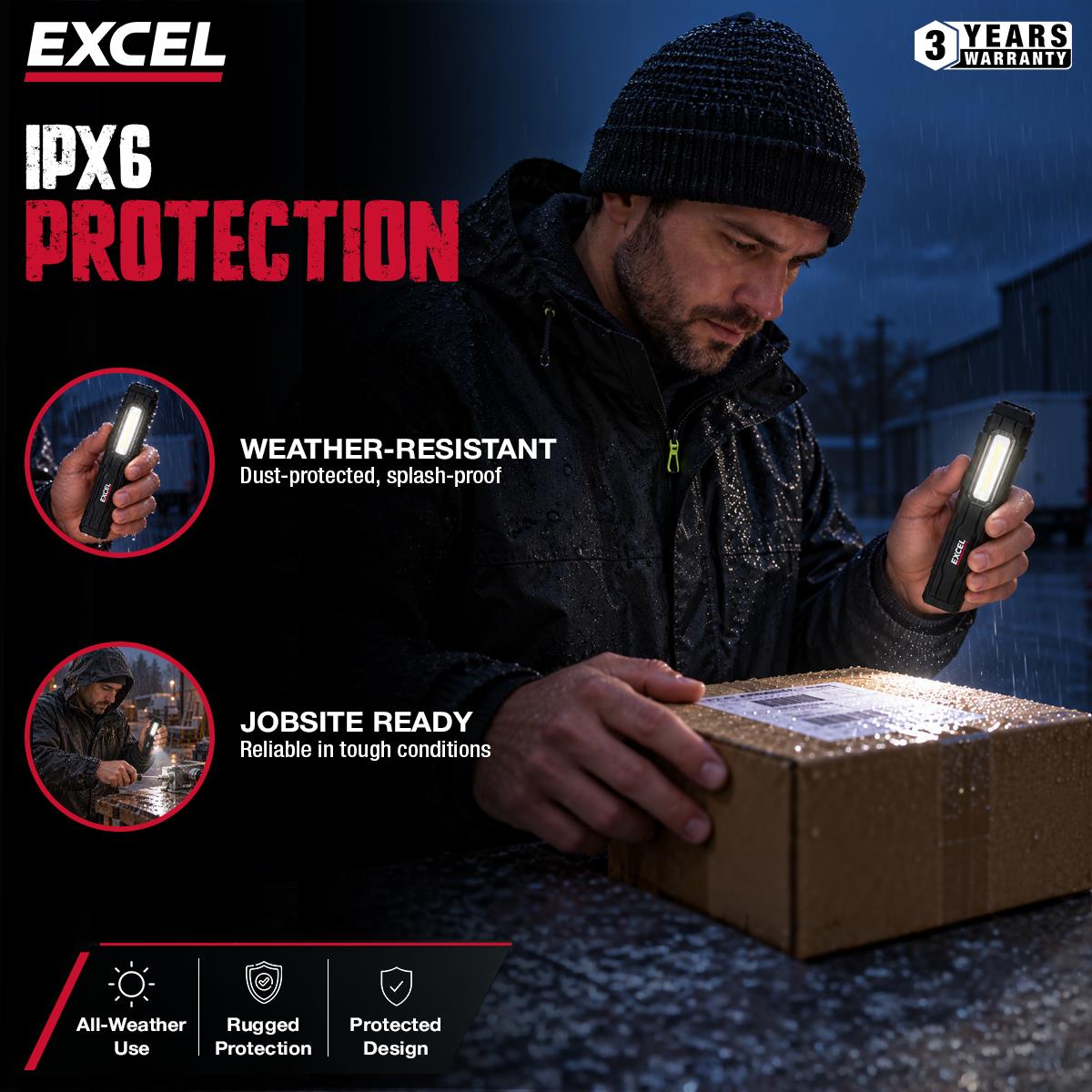 Excel 400 Lumens LED Rechargeable Magnetic Handheld Work Light with Red Laser