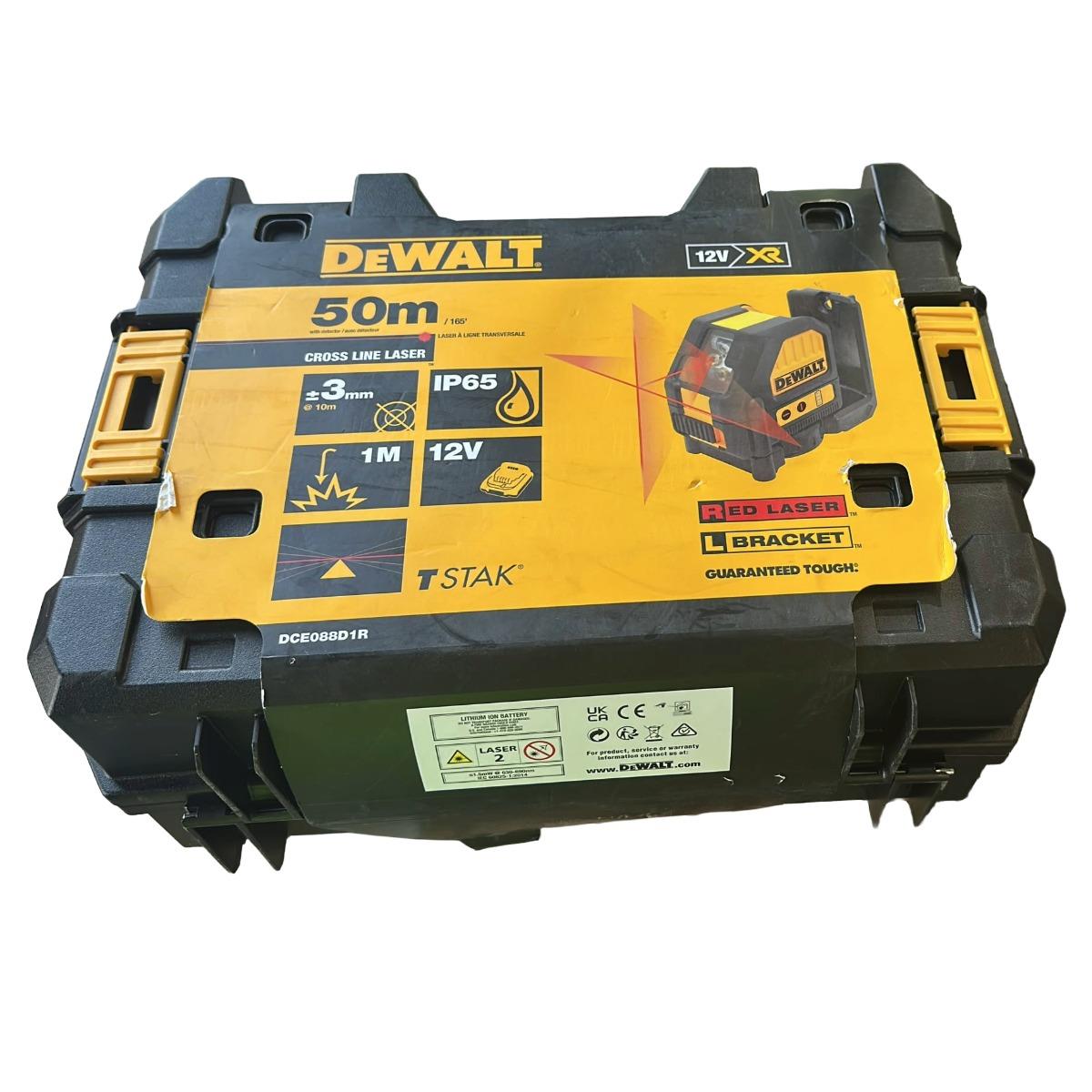 Dewalt DCE088D1R-GB 12V XR Cross Line Red Laser with 1 x 2.0Ah Battery, Charger & Case Item Condition Damaged Box