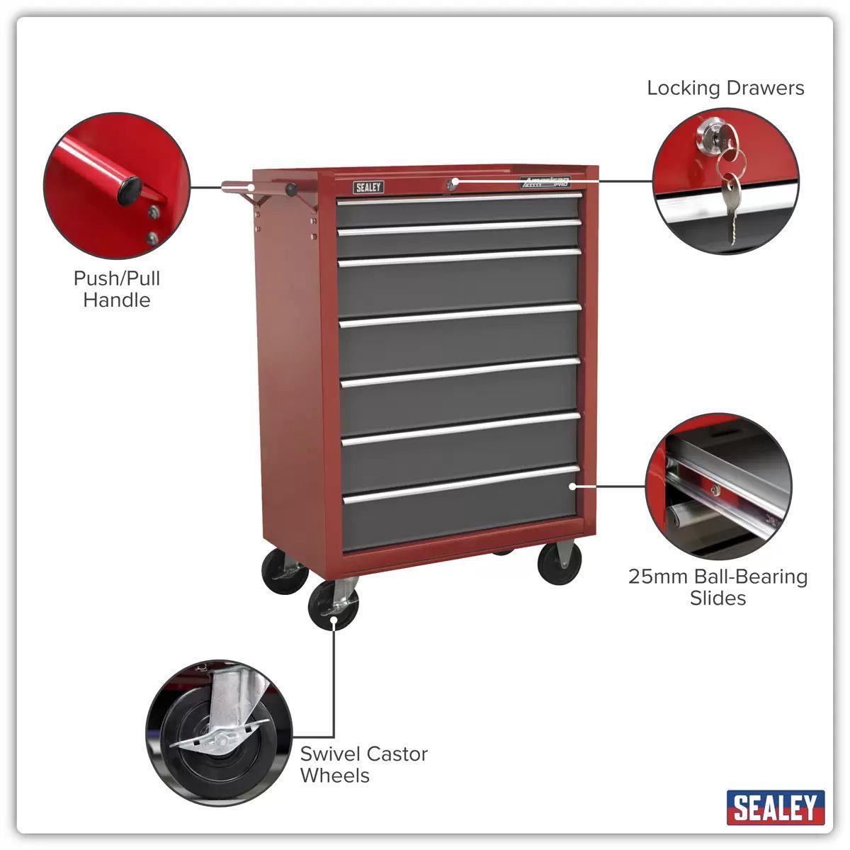Sealey AP22507BB Rollcab 7 Drawer with Ball-Bearing Slides Red/Grey