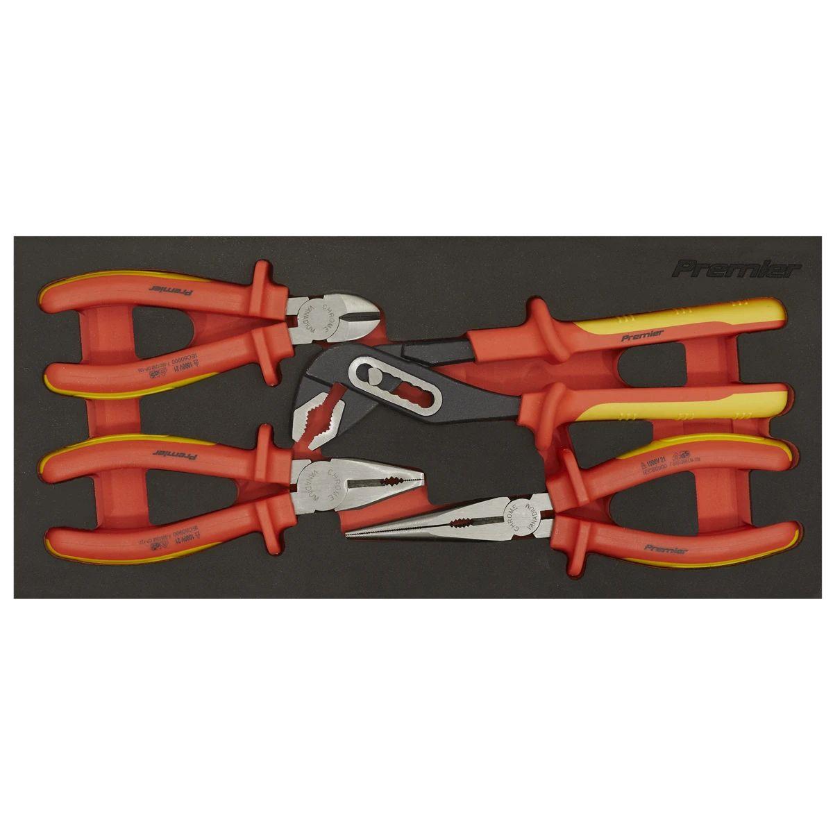 Sealey TBTE07 Premier Insulated Pliers Set with Tool Tray 4pc VDE Approved