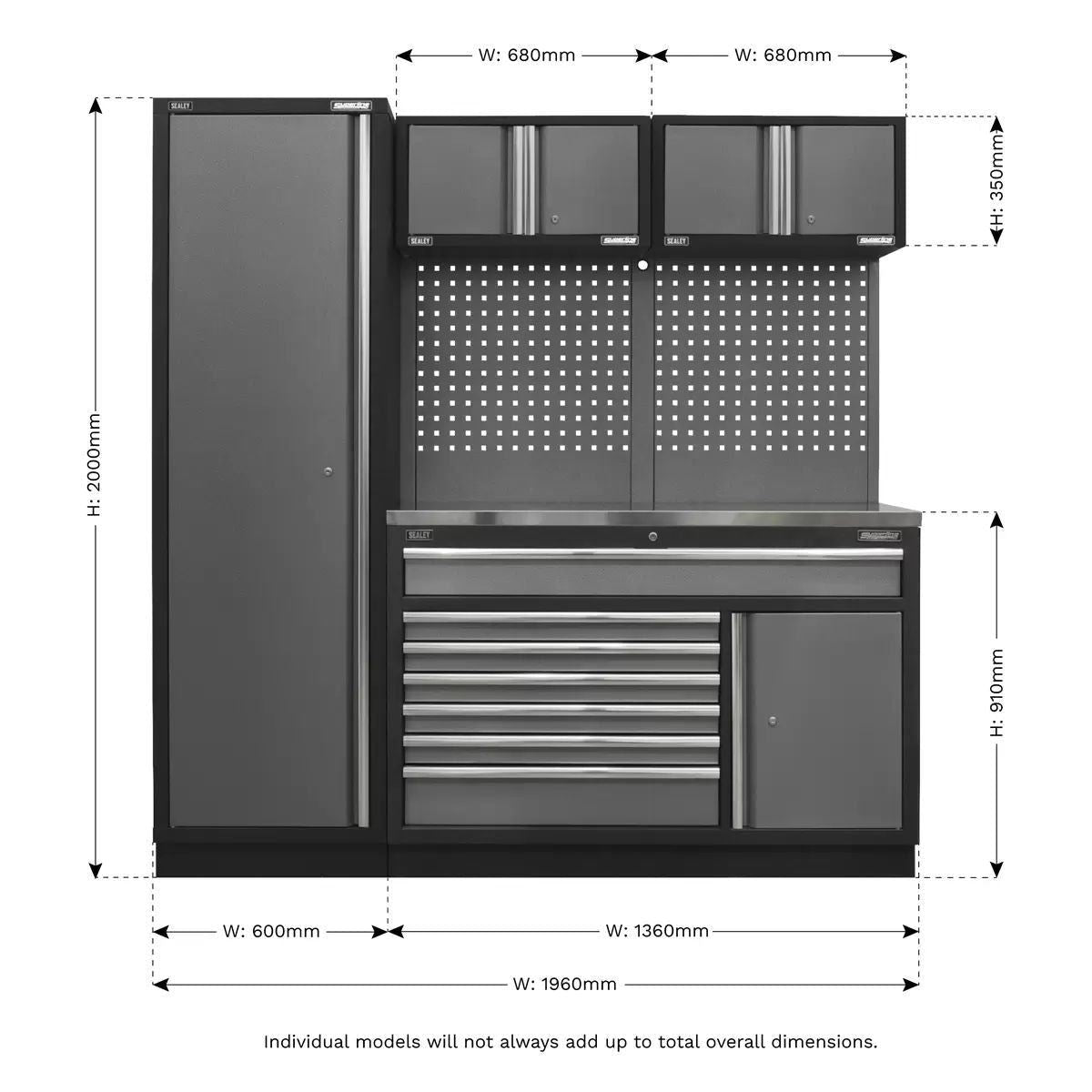 Sealey APMSSTACK10SS Superline Pro 1.96m Storage System Stainless Steel Worktop