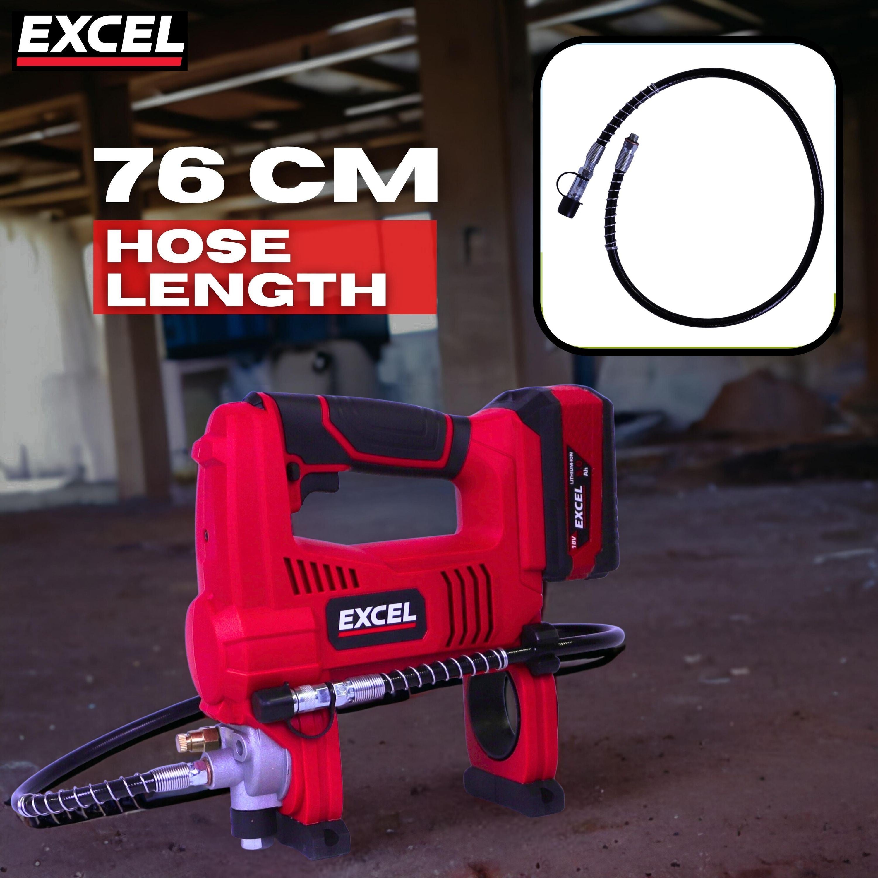 Excel 18V Cordless Grease Gun with 1 x 2.0Ah Battery Charger & Bag