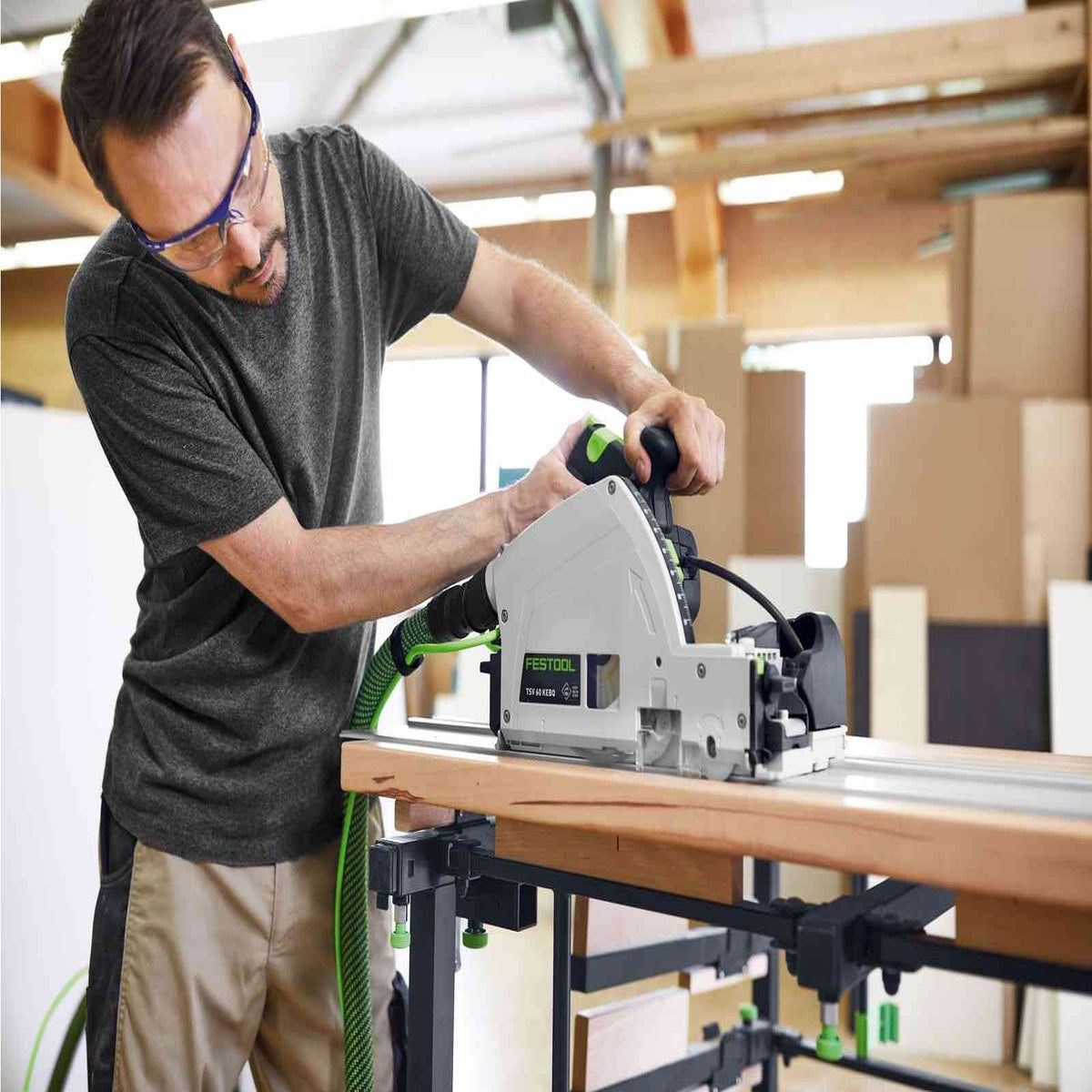 Festool TSV 60 KEBQ-Plus 230V GB Circular Plunge-Cut Saw - 576733 With Guide Rail Kit Set 577932
