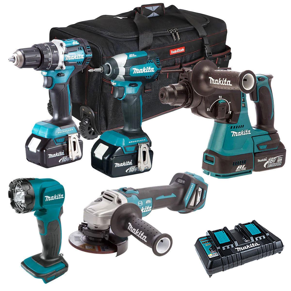 Makita 18V 5 Piece Tool Kit 3 x 5.0Ah Batteries & Charger T4TKIT-6572