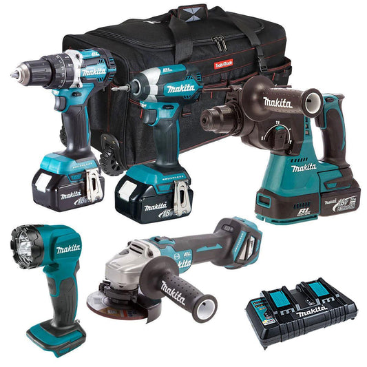 Makita 18V 5 Piece Tool Kit 3 x 5.0Ah Batteries & Charger T4TKIT-6572