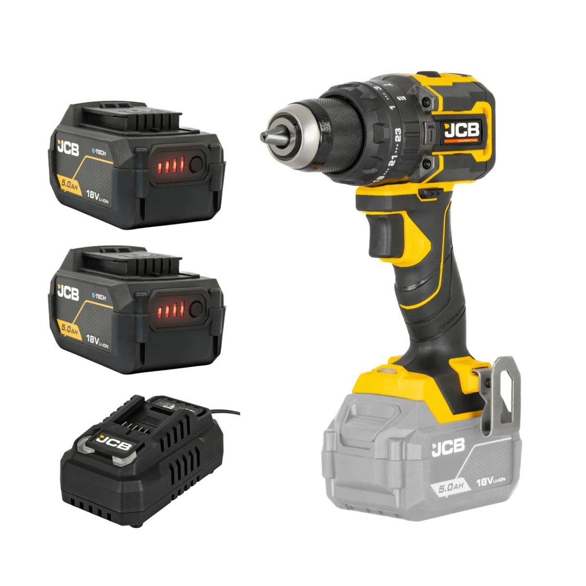 JCB-18PCD-75-5 18V Brushless Compact 75Nm Combi Drill with 2 x Pro 5.0Ah Batteries & 4.5A Charger