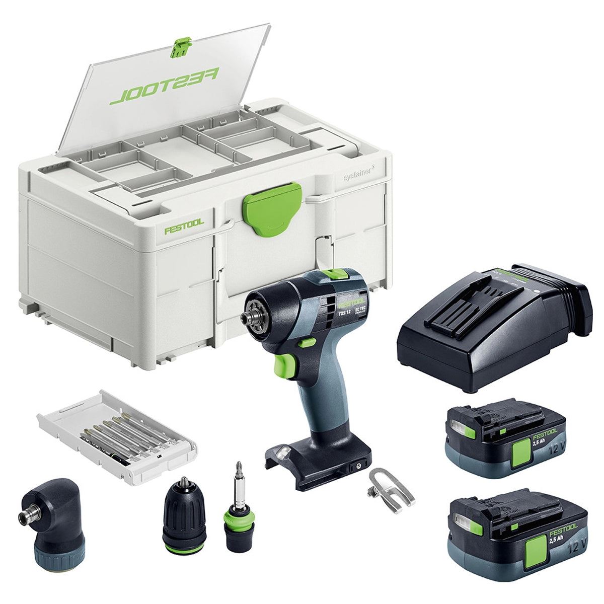 Festool TXS 12 2,5-Set GB 12V Brushless Drill Driver With 2 x 2.5Ah Batteries, Charger, Accessories & Case - 576875